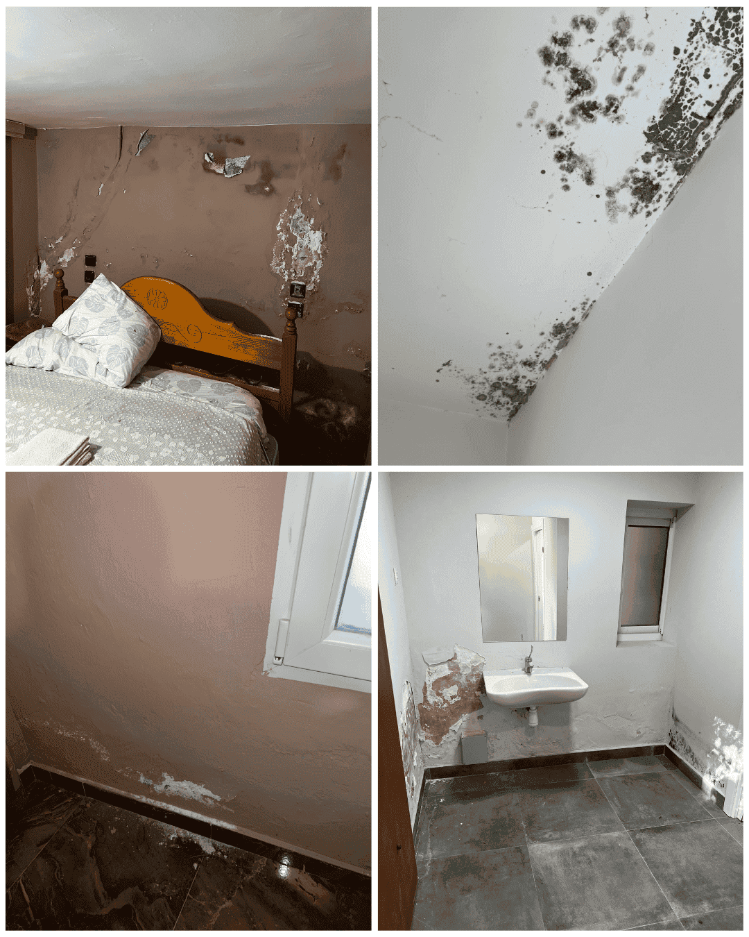 Caso severo múltiples humedades Madrid - condensación capilaridad dormitorio baño antes tratamiento Solo Humedad