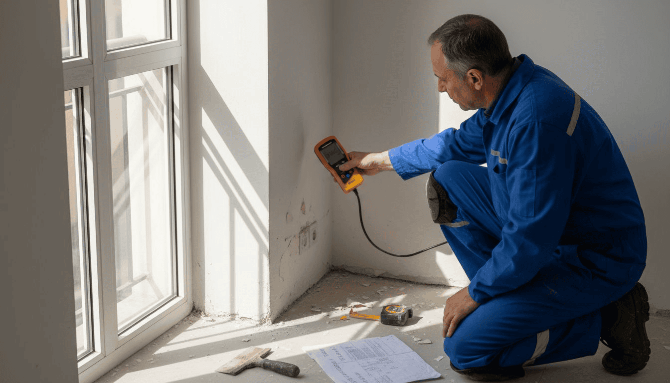 Especialista revisando posibles problemas de humedad en el hogar