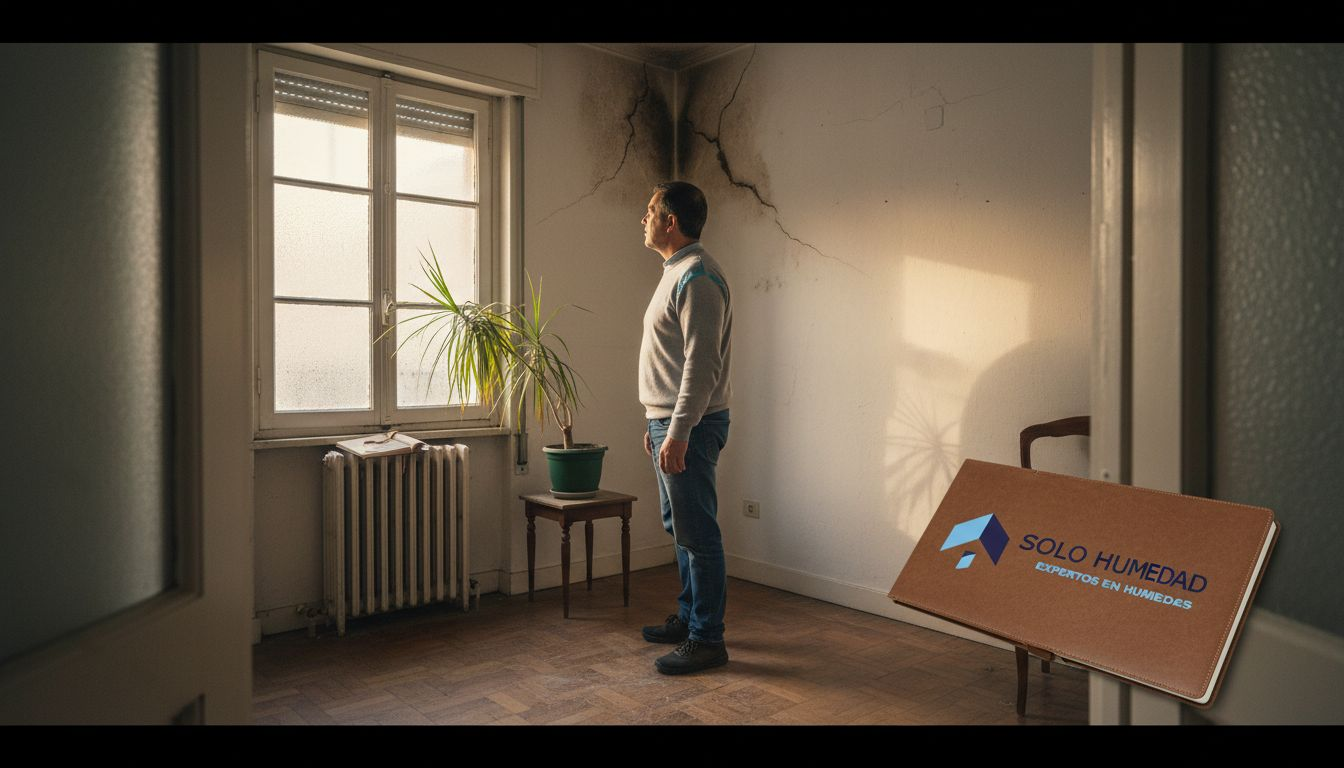 Hombre revisando las humedades en una casa antigua