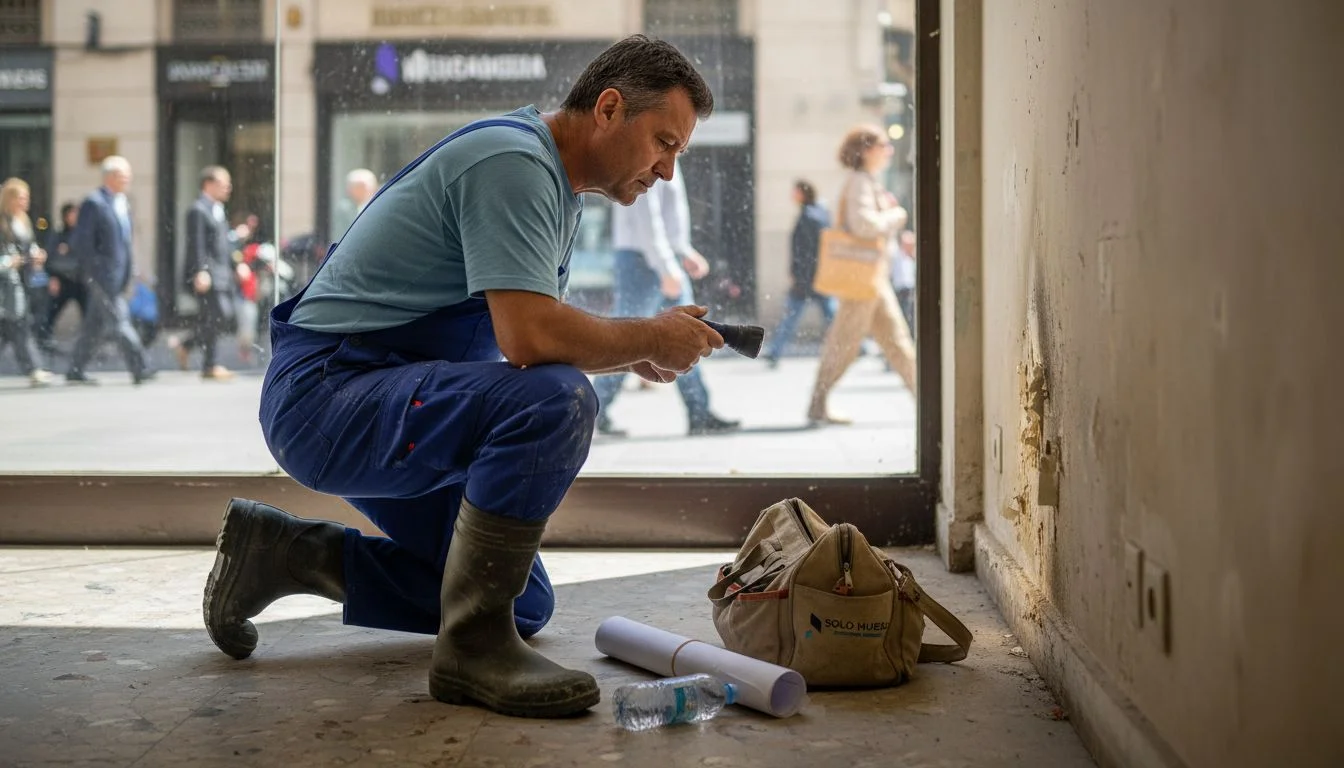 Un técnico revisa las filtraciones de humedad en un negocio