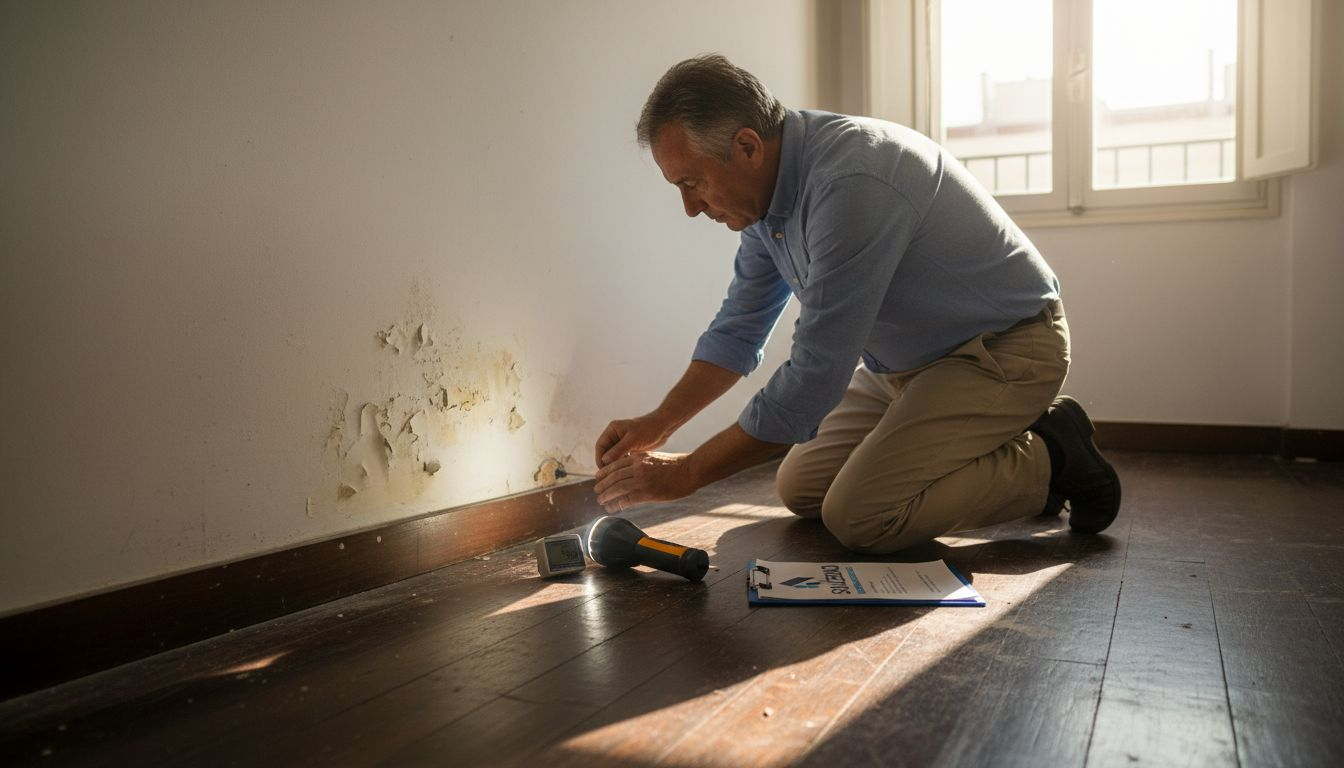 Un especialista revisa las humedades en un piso de Madrid