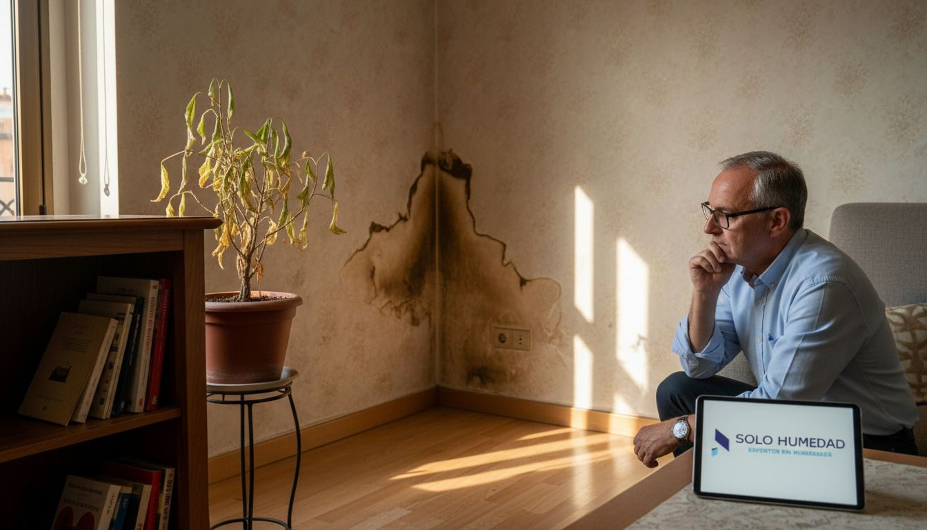 Dueño de una vivienda revisando humedades en su piso de Madrid
