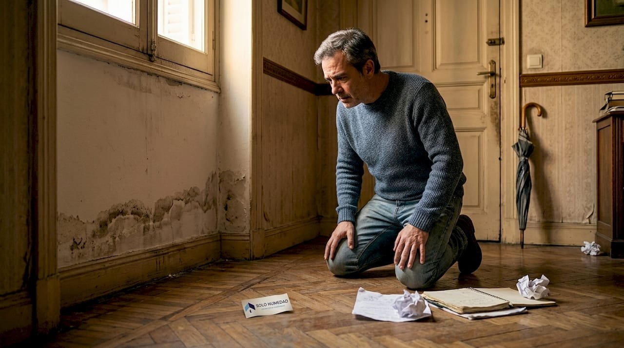 Técnico revisando problemas de humedad por capilaridad en una casa