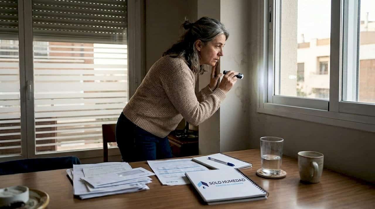 Persona revisando la pared por presencia de humedades