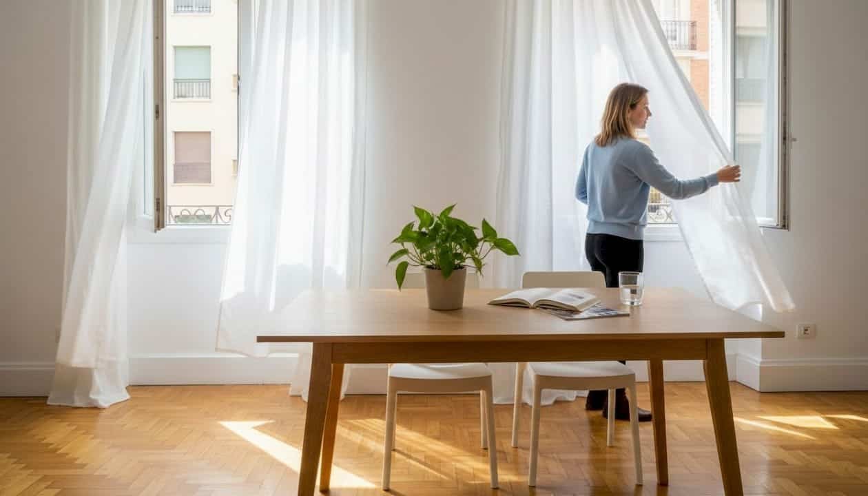 Alguien abre las ventanas del salón para que circule el aire