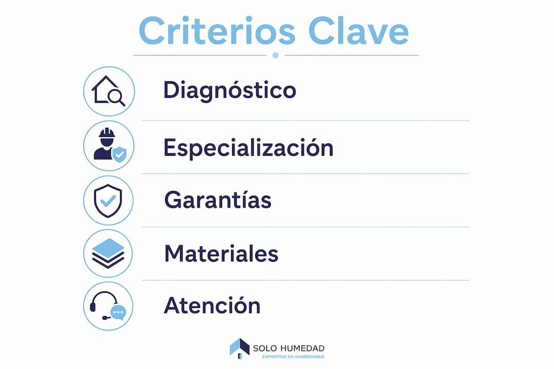 Guía visual con los aspectos esenciales a tener en cuenta antes de elegir una empresa para solucionar problemas de humedad