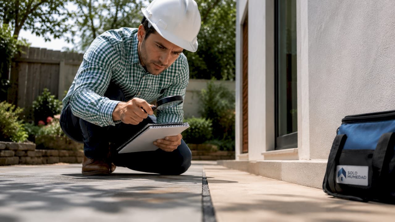 Especialista revisando el sellado de las juntas en una construcción