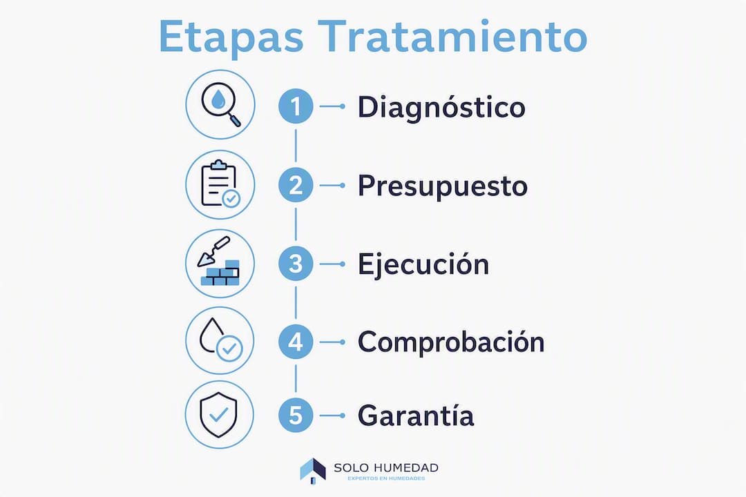 Infografía con las diferentes fases del proceso para eliminar la humedad
