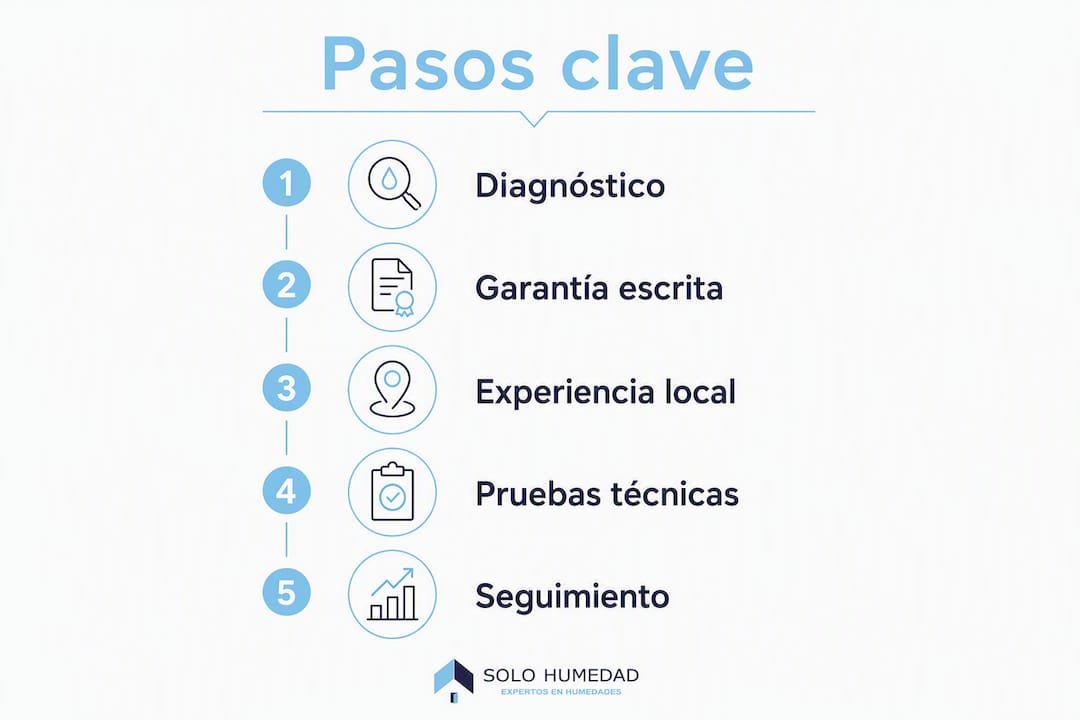 Infografía con los pasos esenciales para escoger la mejor empresa especializada en humedades en Pozuelo