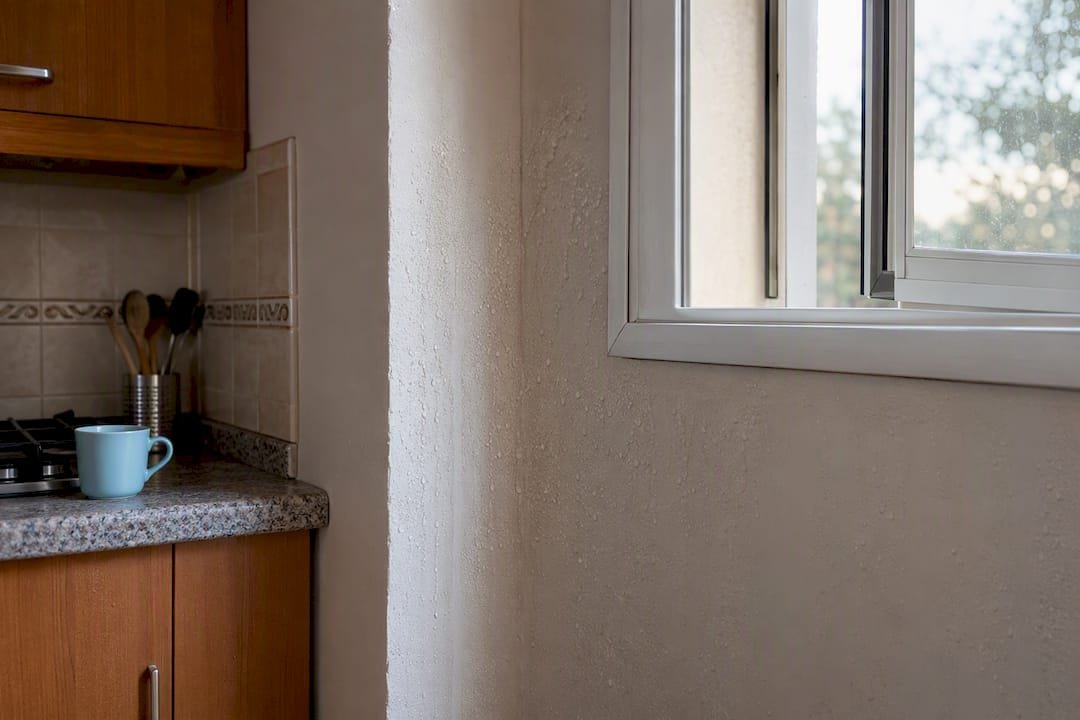 Aparición de humedad por condensación en una pared interior sin ventilación adecuada
