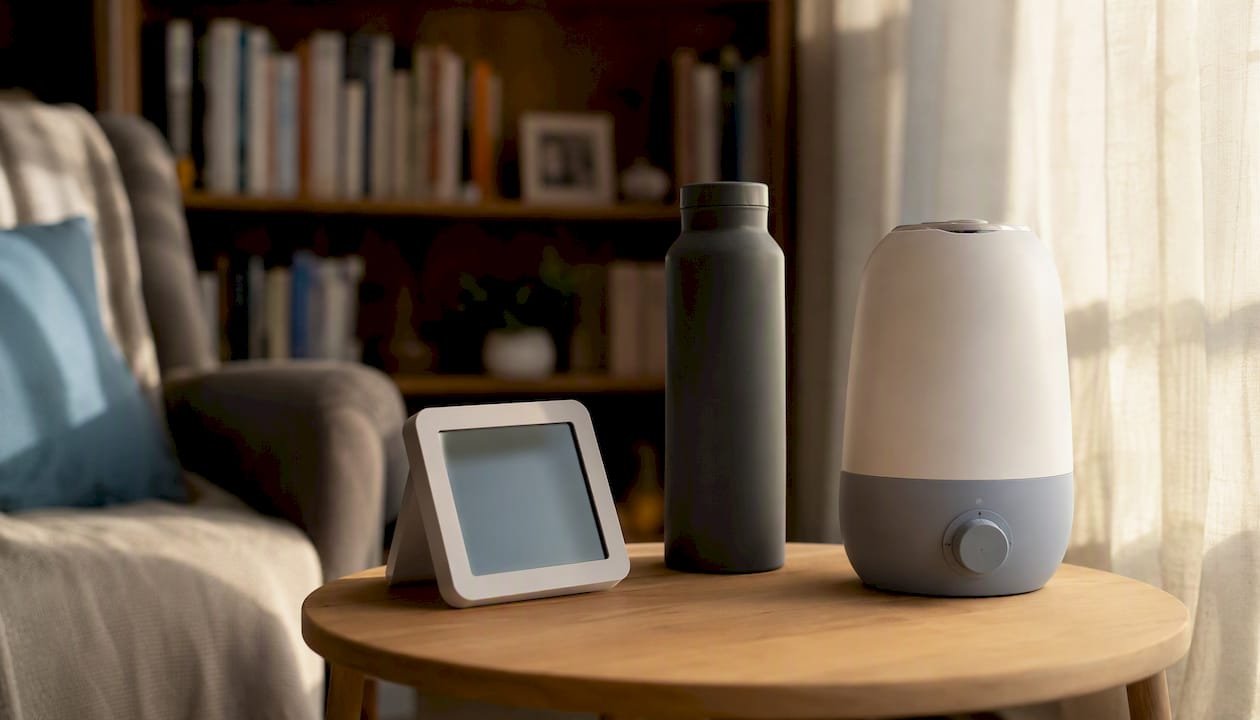 Higrómetro y humidificador para controlar el ambiente de la habitación