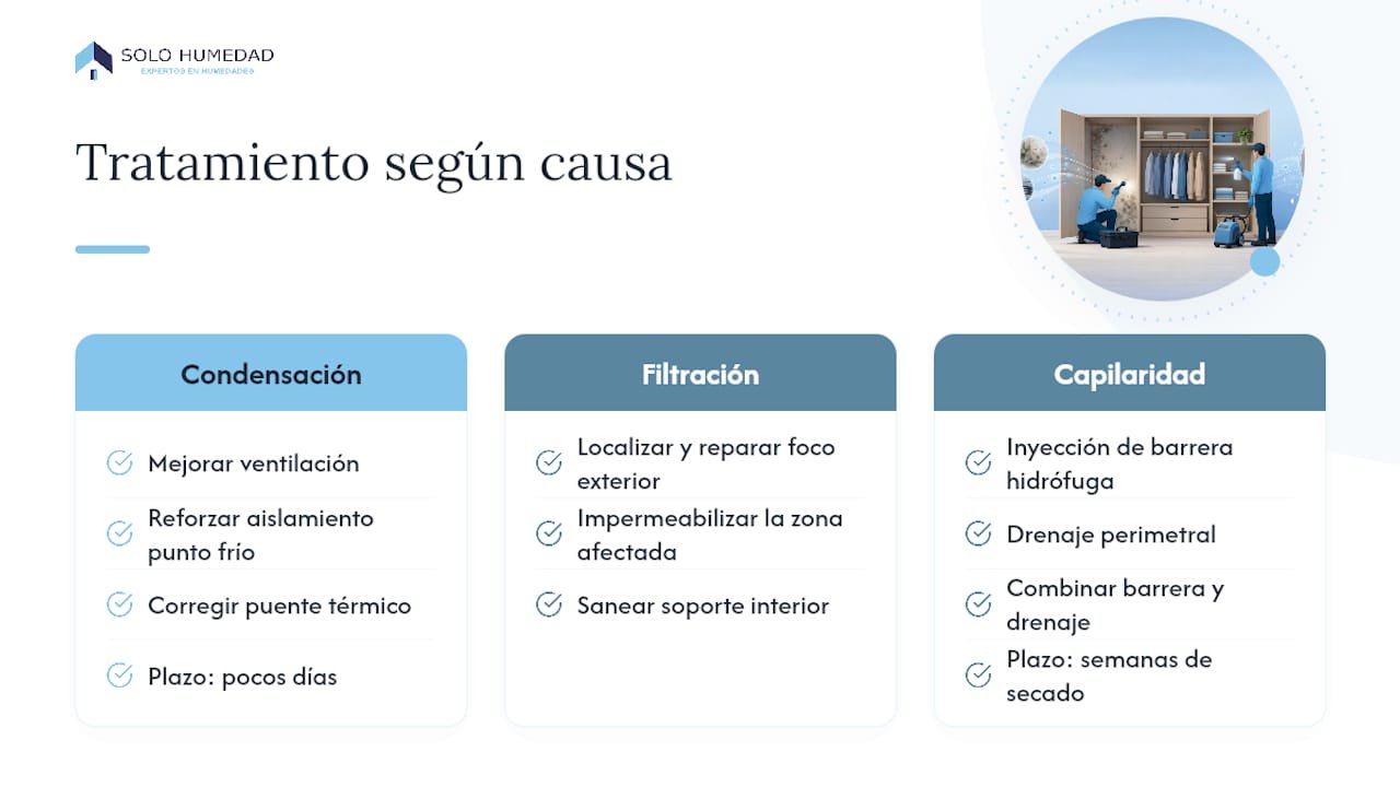 Diagrama comparativo de tratamientos según el tipo de humedad