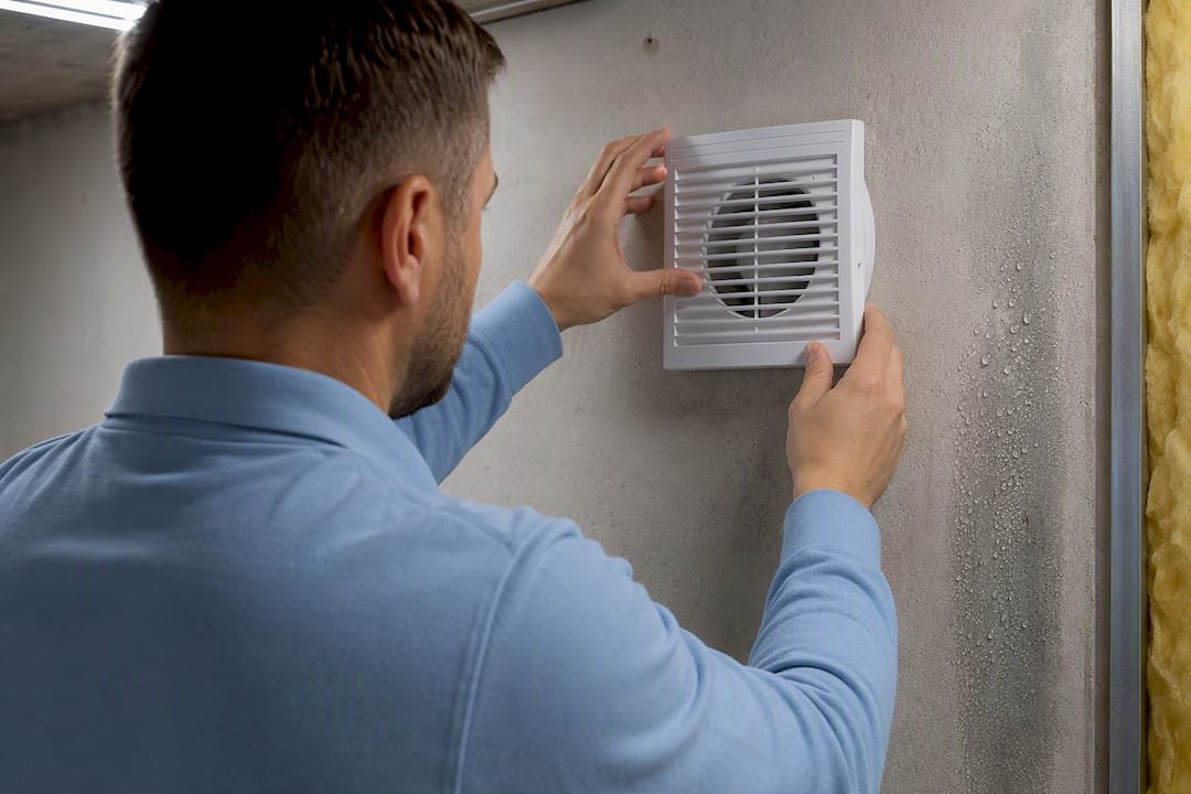 Técnico comprobando la ventilación en el sótano