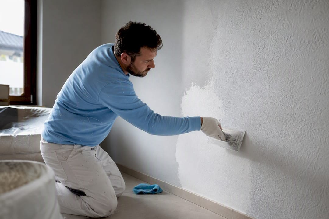Técnico pintando una pared con pintura transpirable