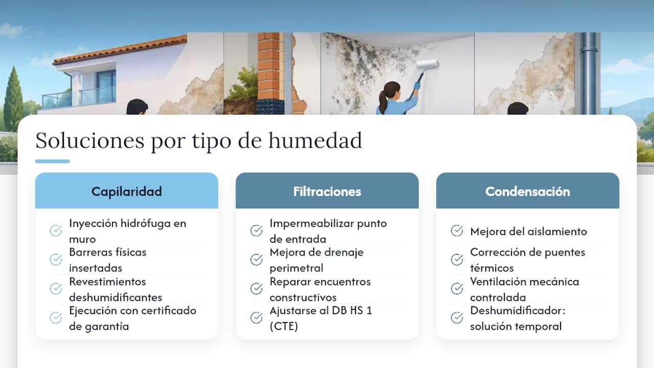 Soluciones según el tipo de humedad: qué funciona y qué no — overview diagram