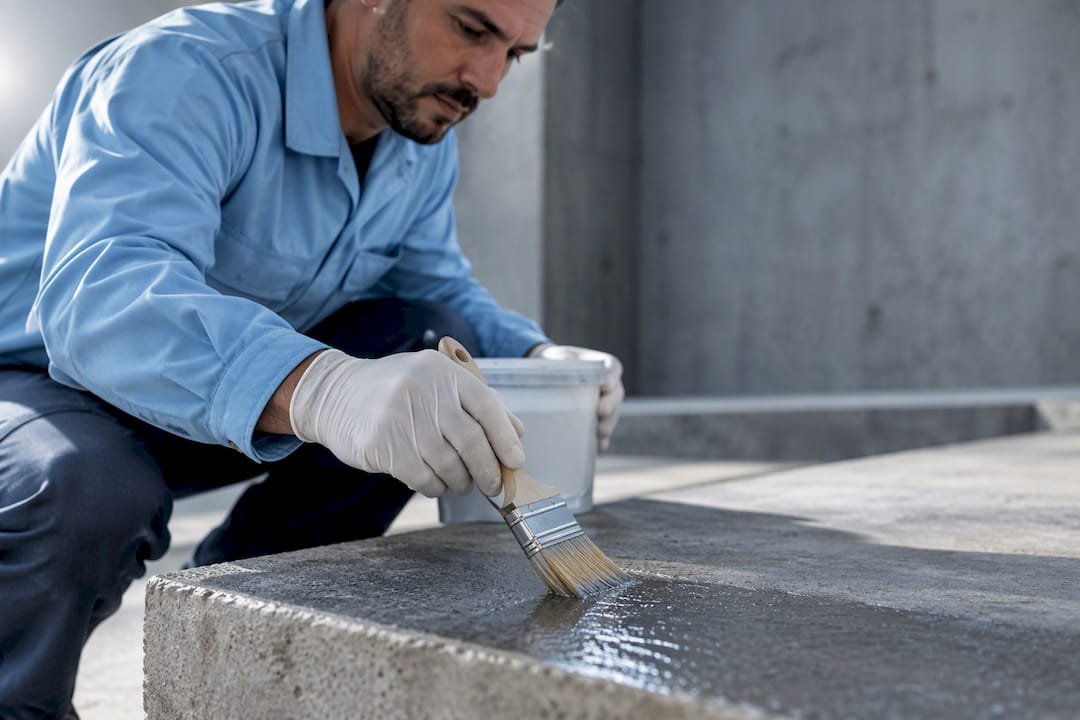 Especialista aplicando sellador cristalizante en el hormigón