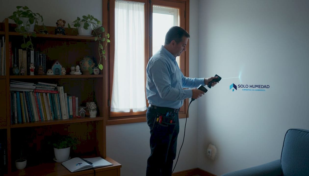 Especialista inspeccionando el muro debido a problemas de humedad en el suelo
