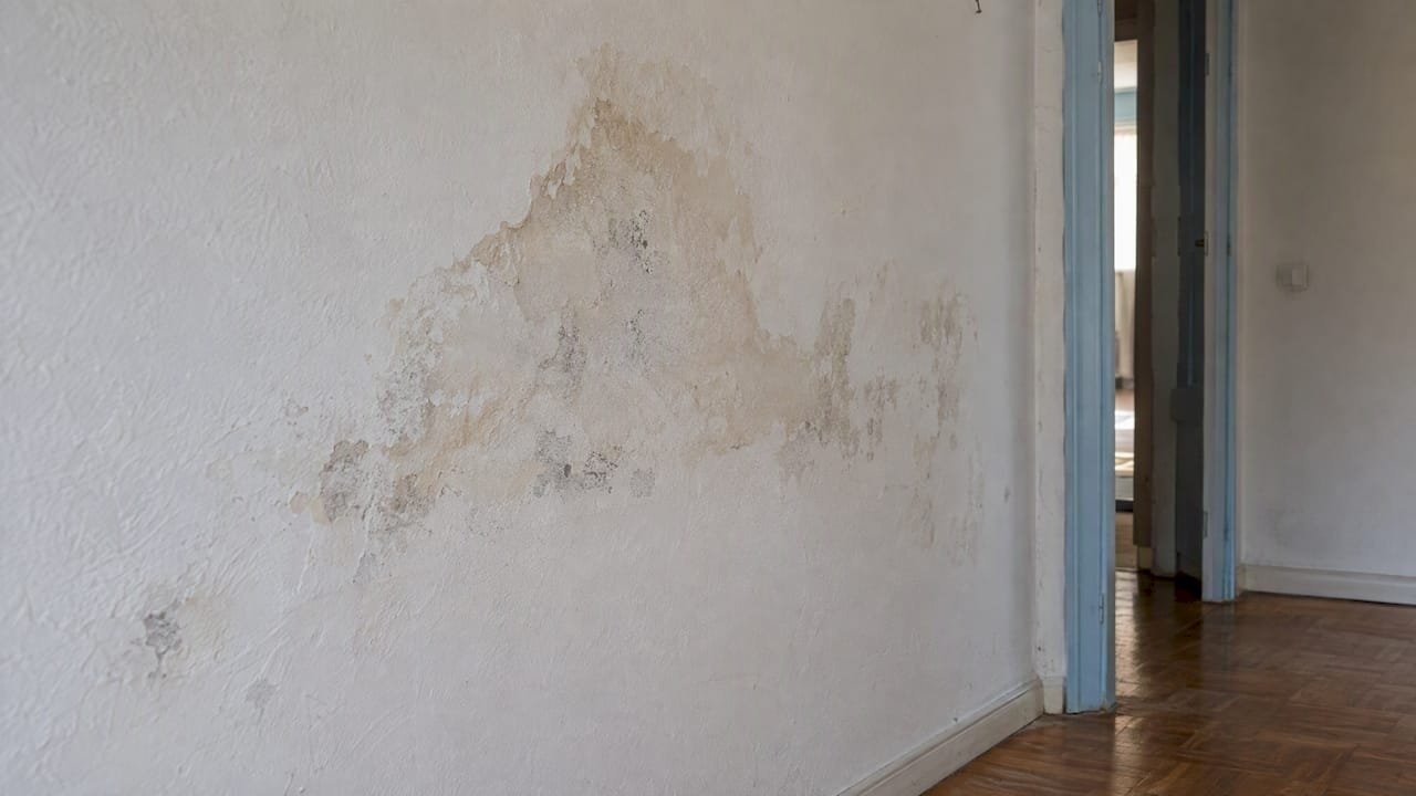 Mancha de humedad en la pared interior medianera