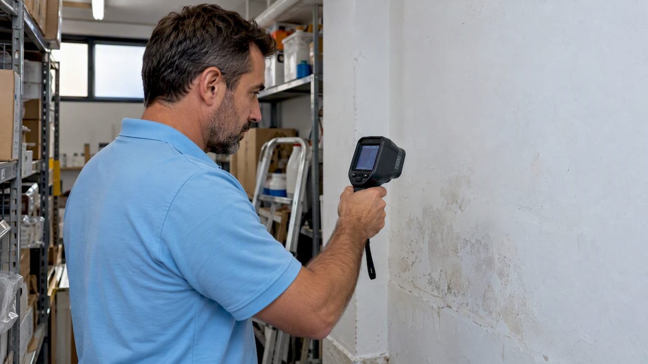 Un técnico inspecciona una pared con una cámara termográfica