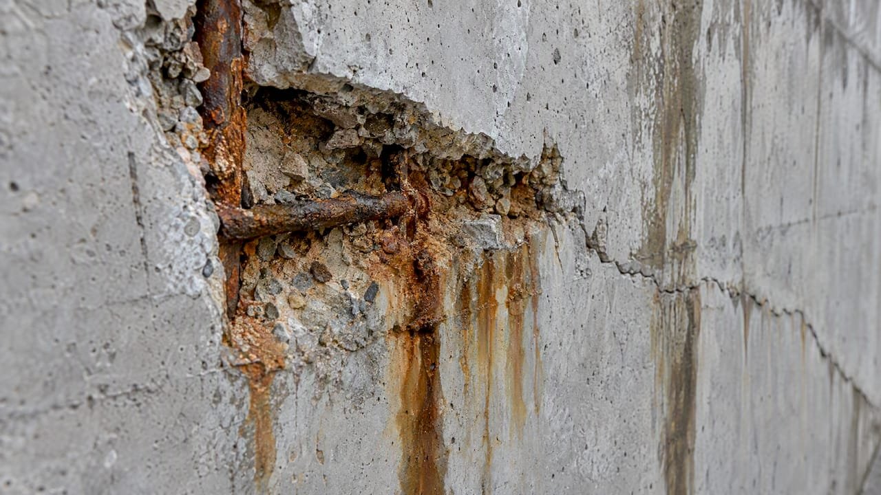 Óxido y desprendimiento en estructura de concreto armado