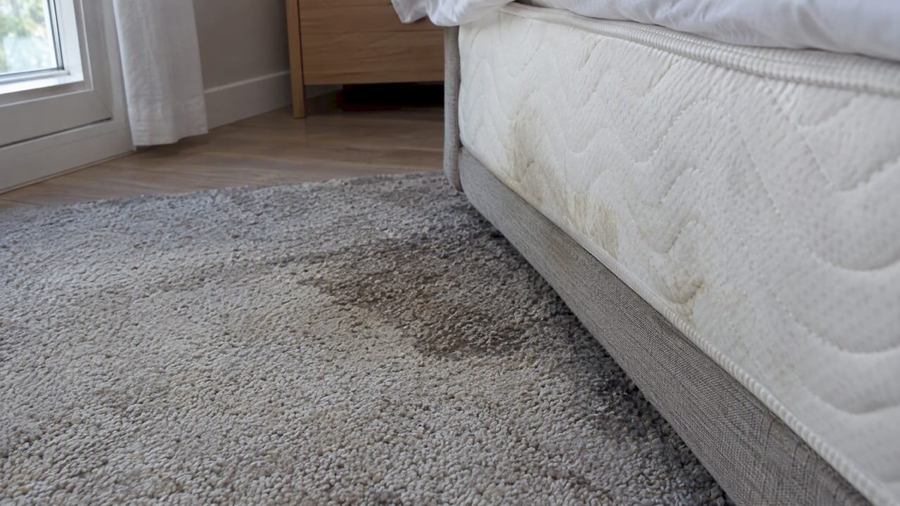 Humedad perceptible en la alfombra y el colchón del dormitorio