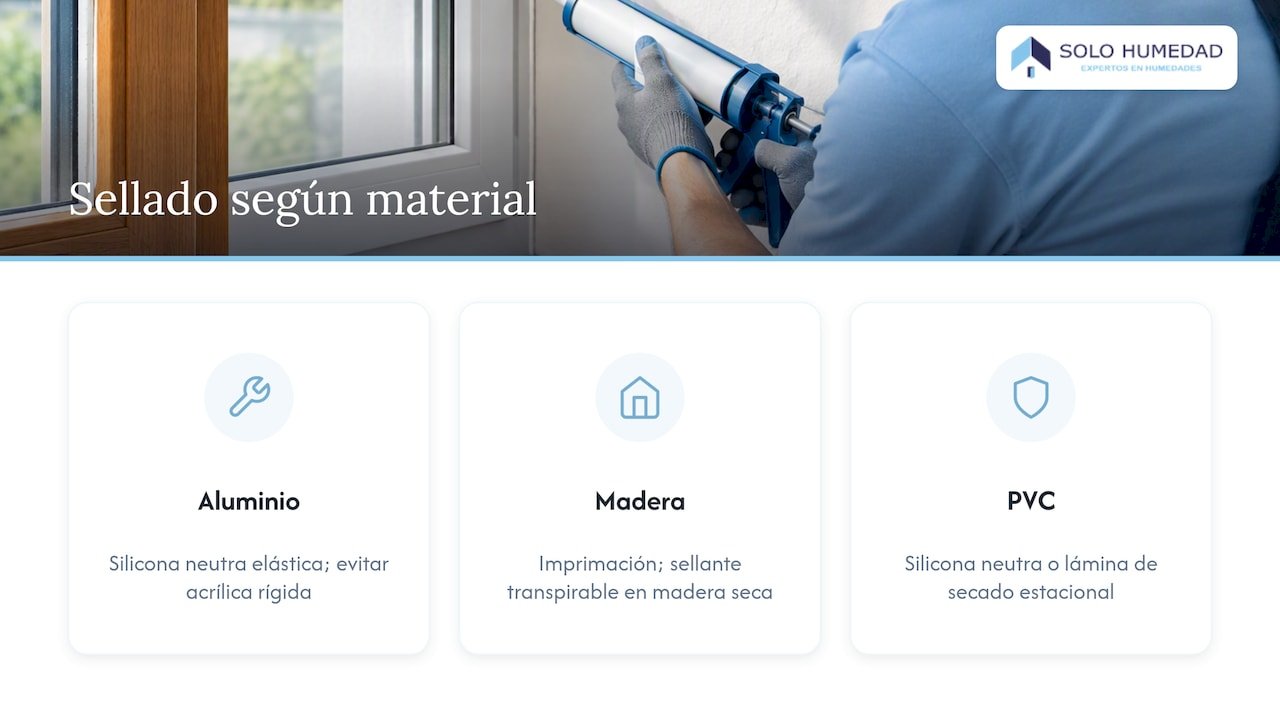 Comparativa del sellado en aluminio, madera y PVC