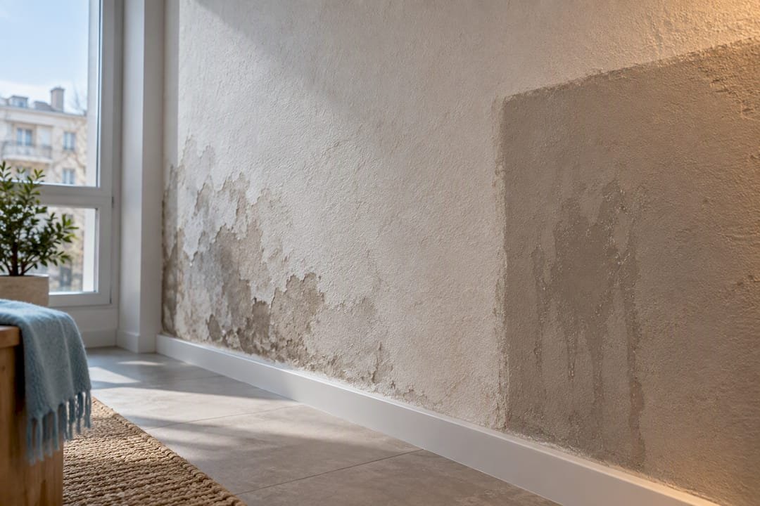 Pared húmeda con revestimiento mineral transpirable